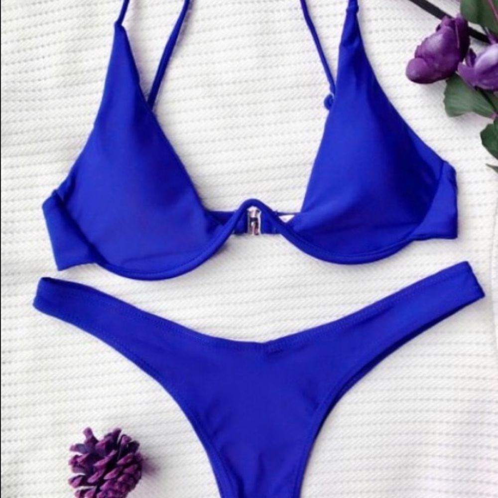 Blue Push Up Plunge Sexy Swimsuit NEW